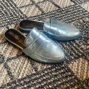 Ice Blue Metallic Mule Loafers